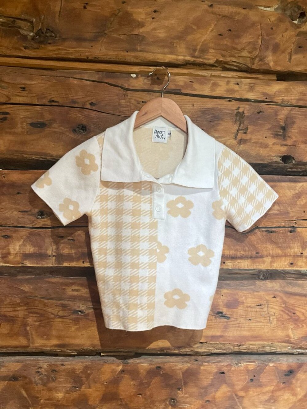 Princess Polly Floral & Gingham Knit Polo Top
